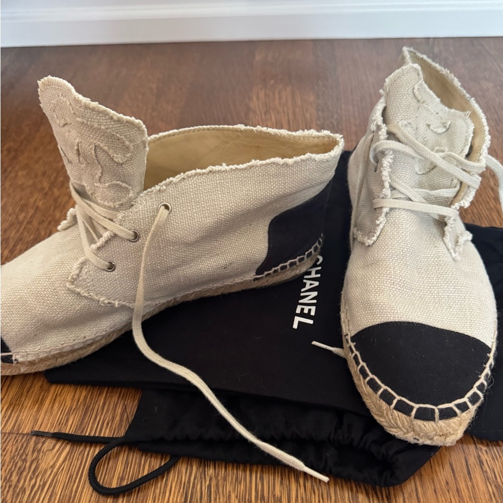 Chic Canvas Espadrille Boots - Black & Cream - Picture 2 of 10